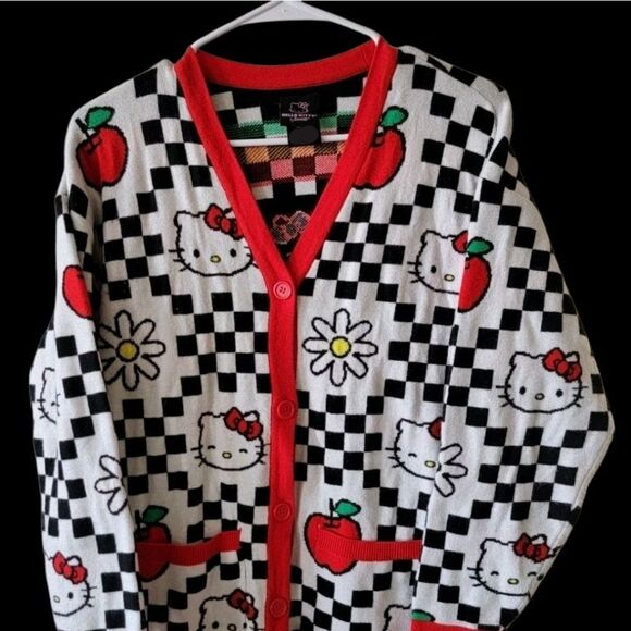 Hello Kitty Red & Black Checkered Apple & Daisies Cardigan - Picture 5 of 8